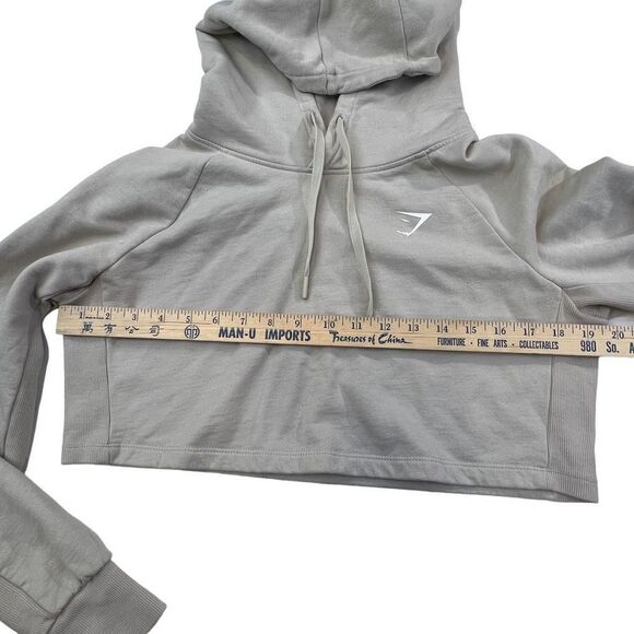 Gymshark Womens Cropped Training Athletic Fleece Hoodie Taupe Neutral Size Small - Picture 3 of 8